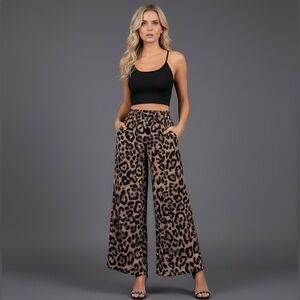 Leopard Print Wide Leg Pants